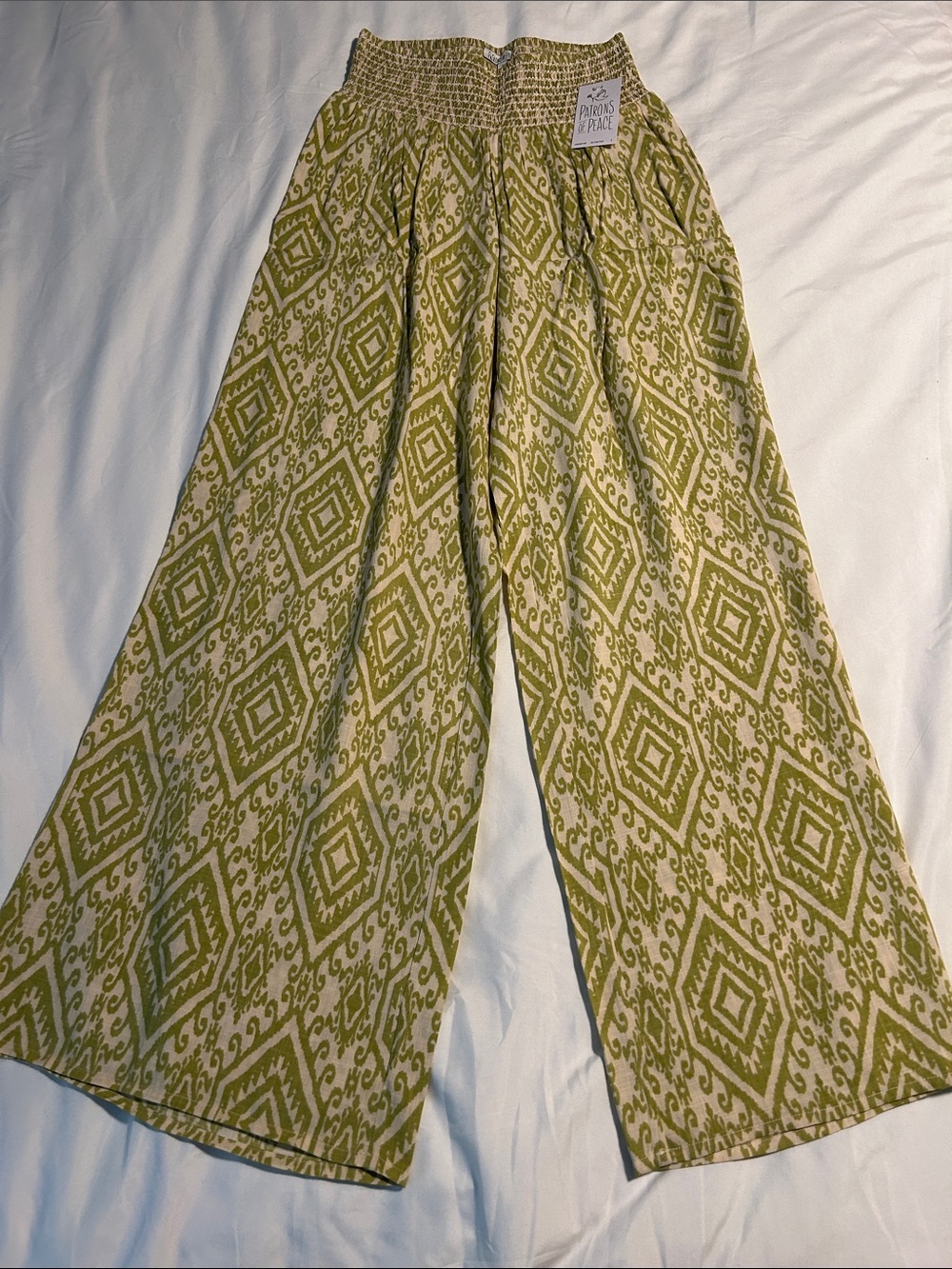 Patrons of Peace Olive Green Geometric Wide-Leg Pants